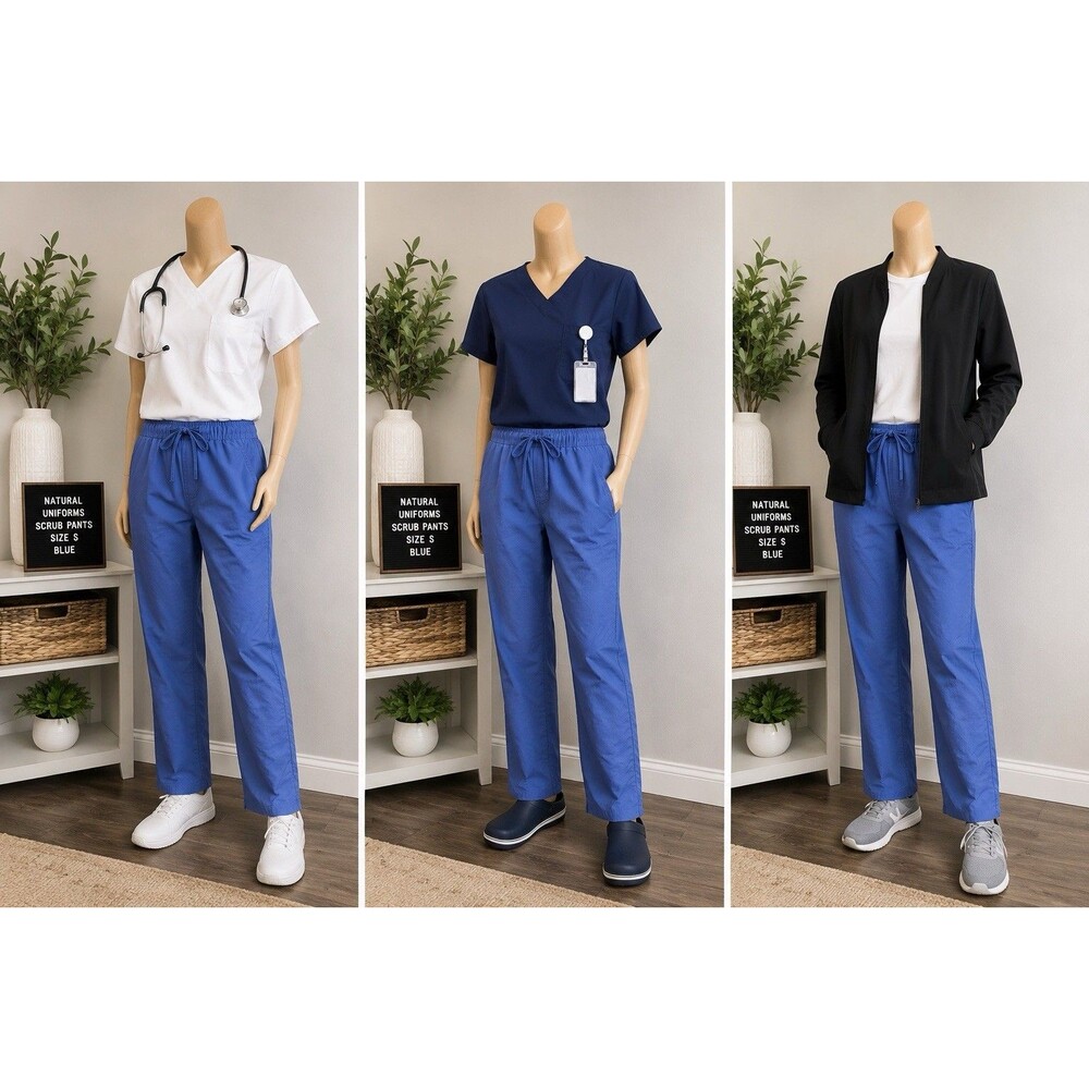 Natural Uniforms  Blue Scrub Pants Size S Women's Elastic Waist Drawstring